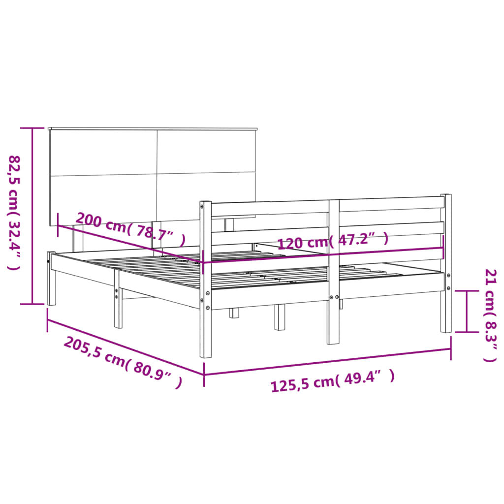 vidaXL Πλαίσιο Κρεβατιού με Κεφαλάρι 120x200 εκ. από Μασίφ Ξύλο