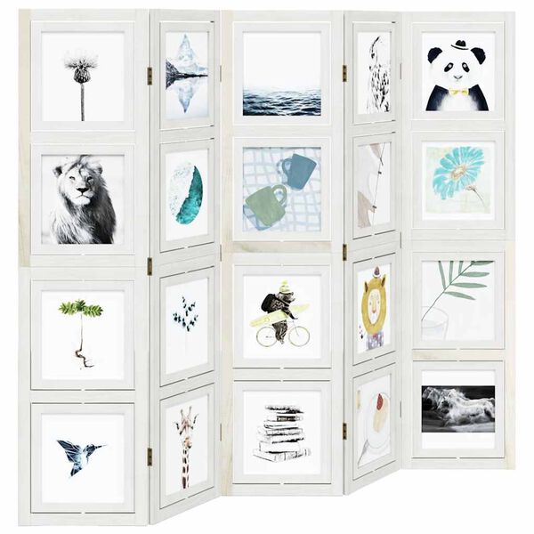 vidaXL Διαχωριστικό Χώρου με 5 Πάνελ Λευκό από Μασίφ Ξύλο Παυλώνιας