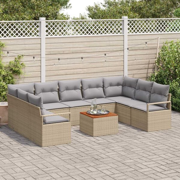 vidaXL Σετ Καναπέ Κήπου 10 pcs μπεζ και ανοιχτό γκρι