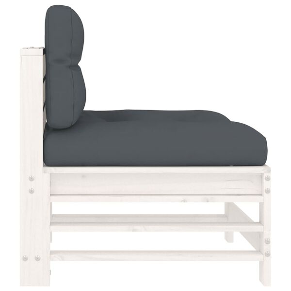 vidaXL Καναπές Μεσαίος με Μαξιλάρια Λευκός από Μασίφ Ξύλο Πεύκου