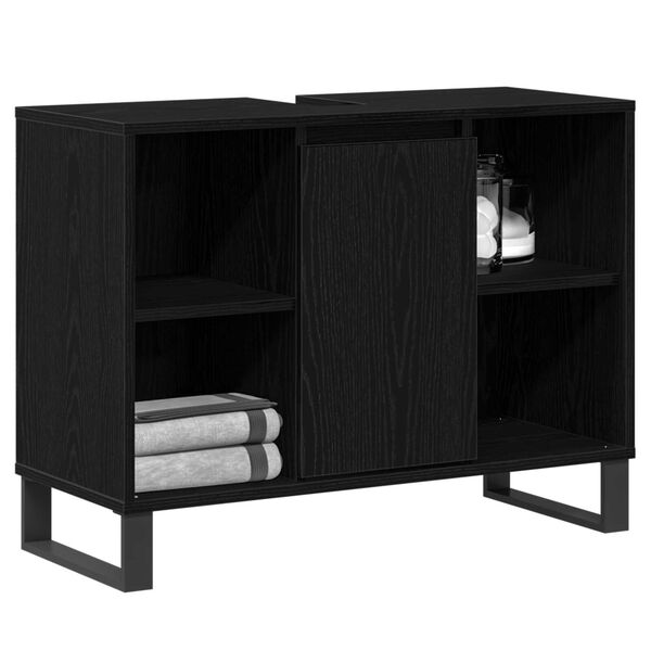 vidaXL Ντουλάπι Μπάνιου Μαύρη δρυς 80 x 33 x 60 εκ Επεξεργασμένο ξύλο