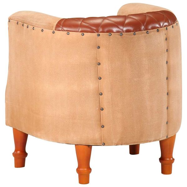 vidaXL Πολυθρόνα Μπάρελ Καφέ από Γνήσιο Δέρμα και Μασίφ Ξύλο Μάνγκο