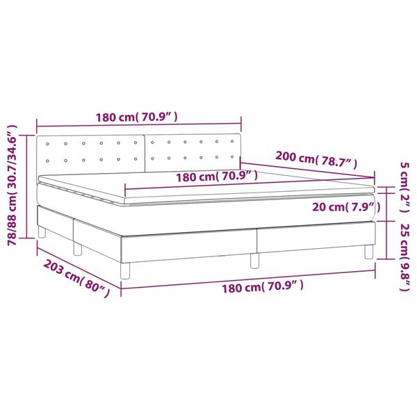vidaXL Κρεβάτι Boxspring με Στρώμα & LED Μαύρο 180x200 εκ. Συνθ. Δέρμα
