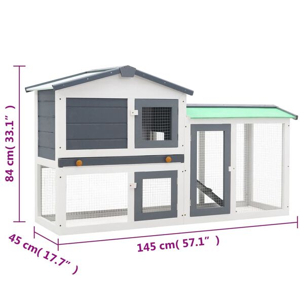 vidaXL Κλουβί Κουνελιών Μεγάλο Γκρι/Λευκό 145 x 45 x 84 εκ. Ξύλινο