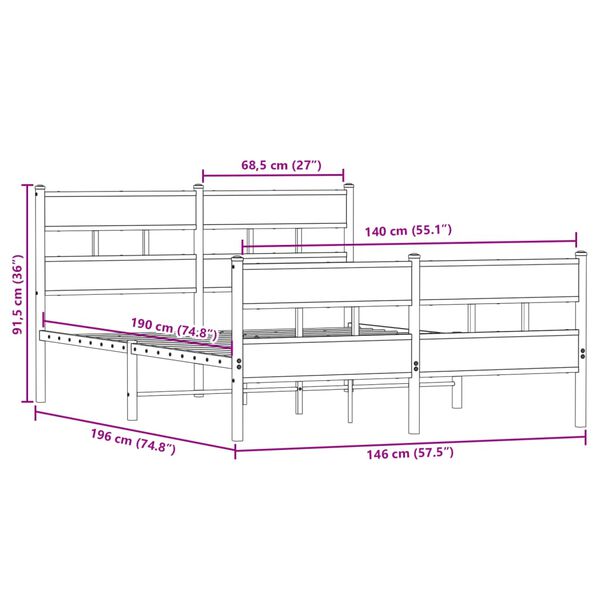 vidaXL Σκελετός Κρεβ. Χωρίς Στρώμα Sonoma Δρυς 140x190 εκ. Μεταλλικό