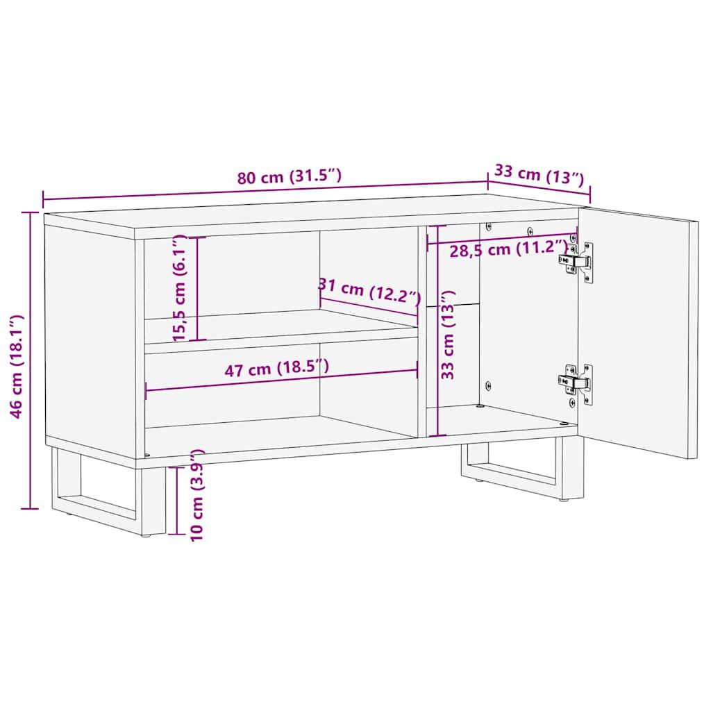 vidaXL Έπιπλο Τηλεόρασης Μαύρο 80 x 33 x 46 εκ. από Μασίφ Ξύλο Μάνγκο