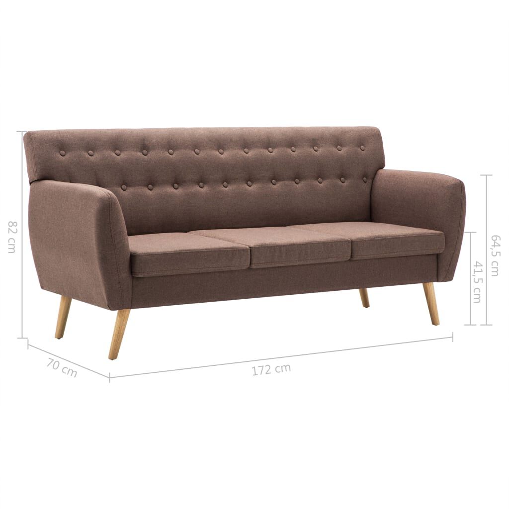 vidaXL Καναπές Τριθέσιος Καφέ 172x70x82 εκ. Υφασμάτινη Ταπετσαρία