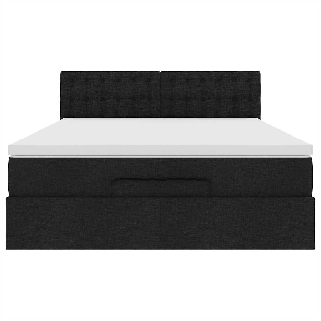 vidaXL Οθωμανικό κρεβάτι με στρώμα & LEDs Μαύρο 140x190 cm Ύφασμα