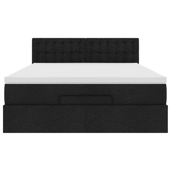 vidaXL Οθωμανικό κρεβάτι με στρώμα & LEDs Μαύρο 140x190 cm Ύφασμα