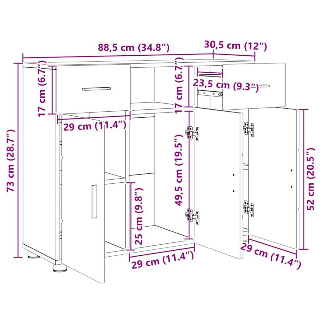 vidaXL Πλαϊνό γραφείο με συρτάρι artisan δρυς 88.5 x 30.5 x 73 εκ
