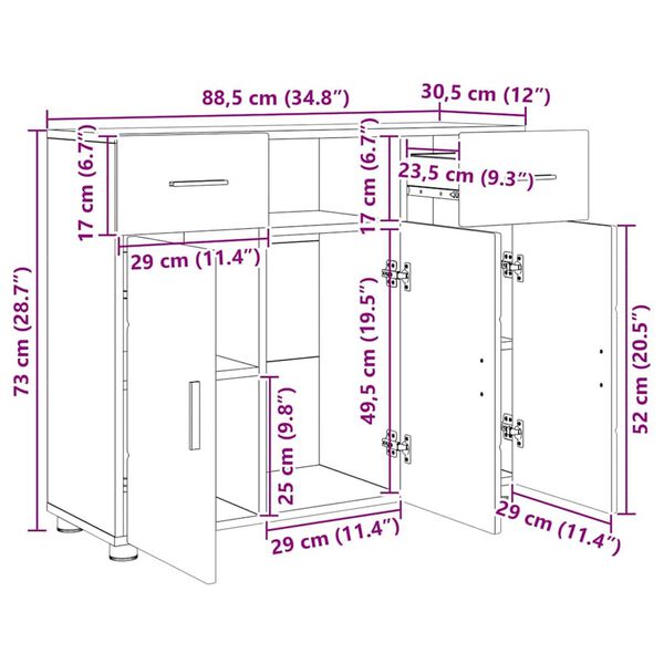 vidaXL Πλαϊνό γραφείο με συρτάρι artisan δρυς 88.5 x 30.5 x 73 εκ
