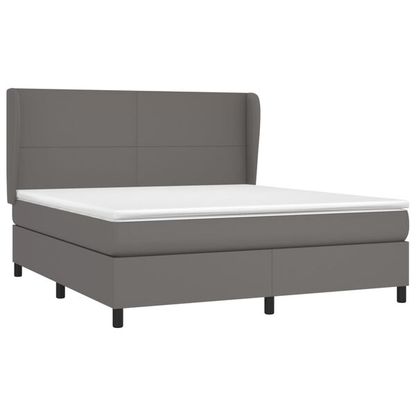 vidaXL Κρεβάτι Boxspring με Στρώμα Γκρι 180x200 εκ. Συνθετικό Δέρμα