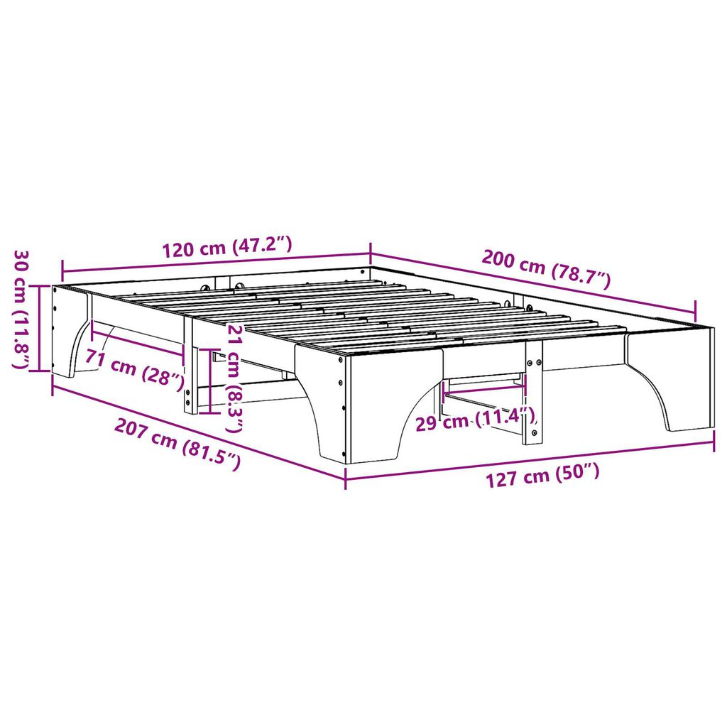 vidaXL Κρεβάτι Λευκό Ξύλο 120 x 200 cm Ανθεκτικό Σύγχρονο