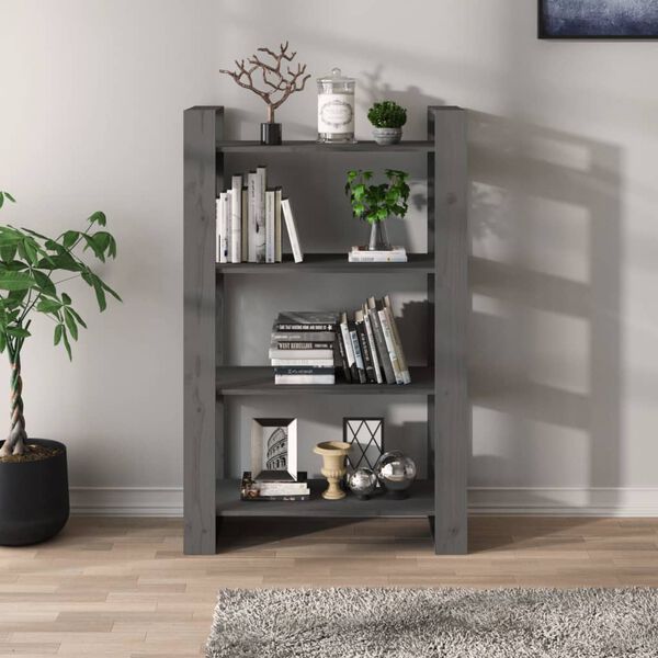 vidaXL Βιβλιοθήκη/Διαχωριστικό Χώρου Γκρι 80x35x125 εκ. Μασίφ Πεύκο