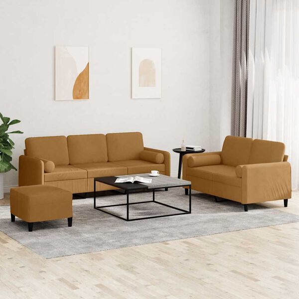 vidaXL Σετ Σαλονιού 3 Τεμαχίων Καφέ Βελούδινο με Μαξιλάρια