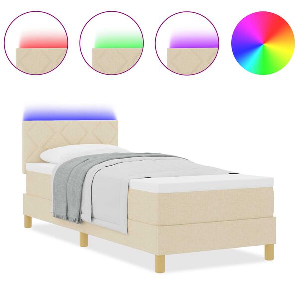 vidaXL Κρεβάτι με Στρώμα & LED Κρεμ 80x200 εκ Ύφασμα