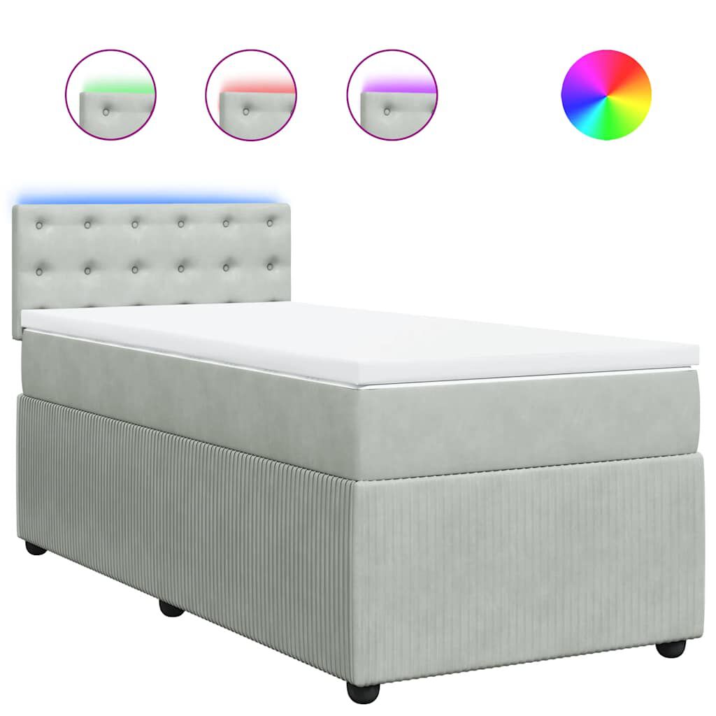 vidaXL Κρεβάτι Boxspring με Στρώμα Ανοιχτό Γκρι 90x200 εκ. Βελούδινο