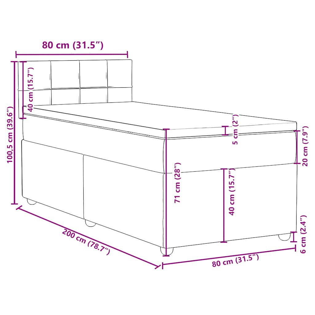 vidaXL Κρεβάτι Boxspring με Στρώμα Κρεμ 80 x 200 εκ. Υφασμάτινο