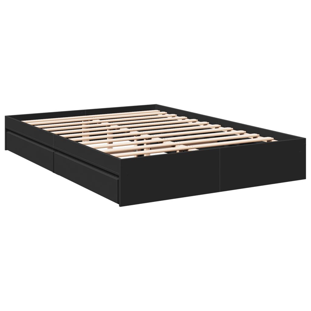 vidaXL Πλαίσιο Κρεβατιού με Συρτάρια Μαύρο 160x200 εκ Επεξεργ. Ξύλο