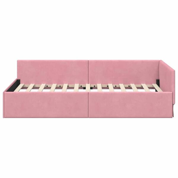 vidaXL Κρεβάτι Γωνίας Ροζ 90 x 190 cm Βελούδο και Εργοστασιακό ξύλο
