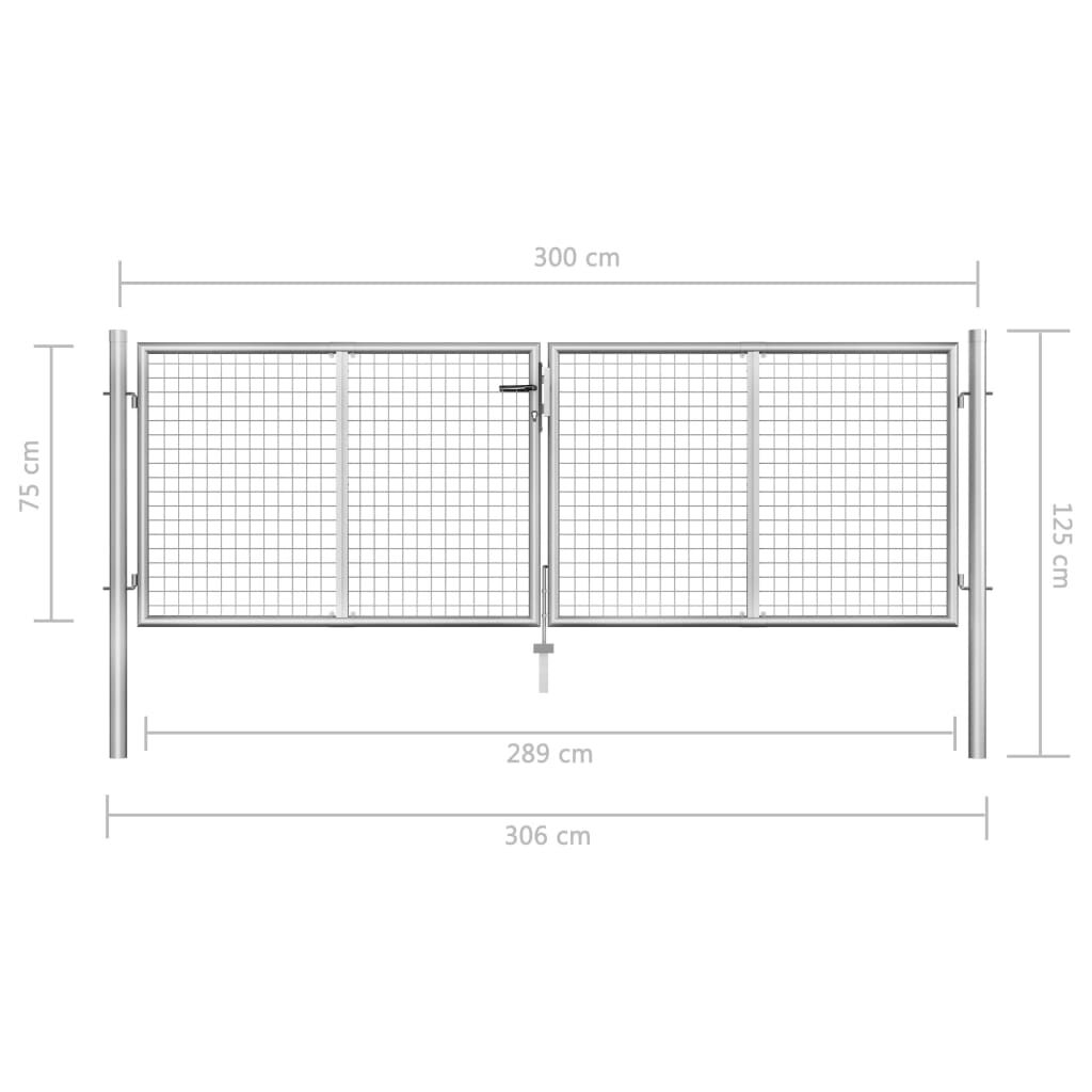 vidaXL Πόρτα Περίφραξης Ασημί 306 x 125 εκ. από Γαλβανισμένο Χάλυβα