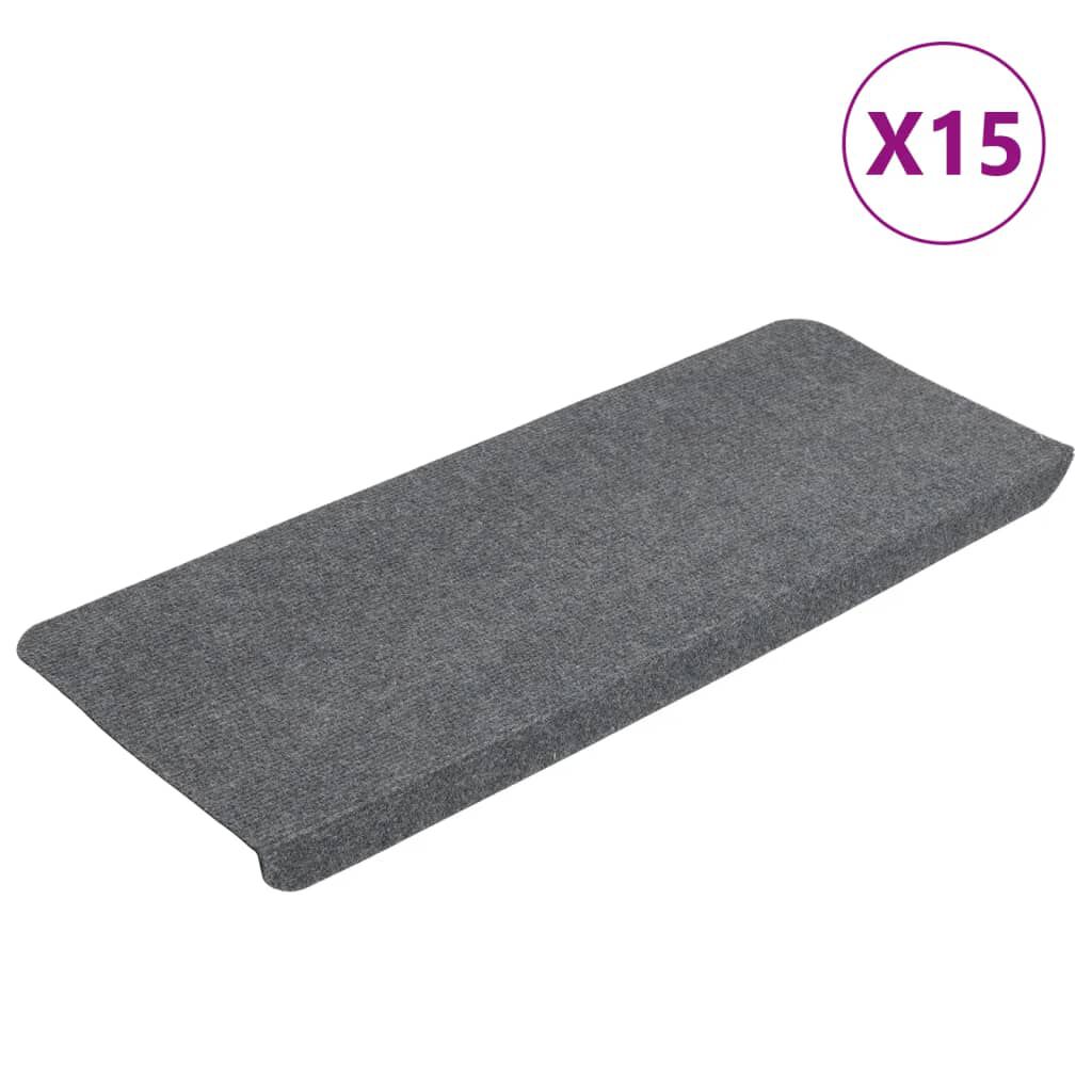 vidaXL Πατάκια Σκάλας Αυτοκόλλητα 15 τεμ. Γκρι 65x24,5x3,5 εκ.
