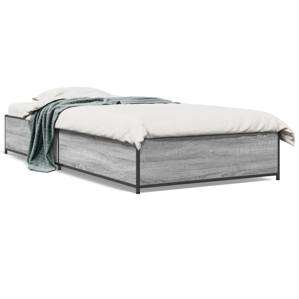 vidaXL Πλαίσιο Κρεβατιού Γκρι Sonoma 75x190 εκ. Επεξ. Ξύλο & Μέταλλο