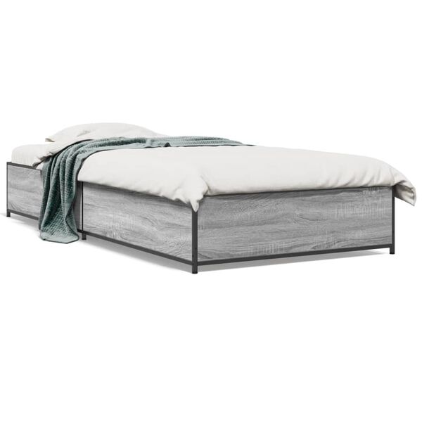 vidaXL Πλαίσιο Κρεβατιού Γκρι Sonoma 75x190 εκ. Επεξ. Ξύλο & Μέταλλο