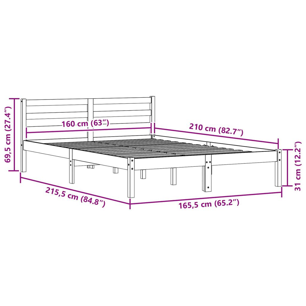 vidaXL Κρεβάτι με Κεφαλάρι 160x210 εκ. Μασίφ Ξύλο Πεύκου