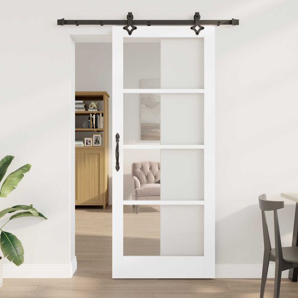 vidaXL Συρόμενη Πόρτα Λευκό 86 x 211 cm Ξύλο και μέταλλο