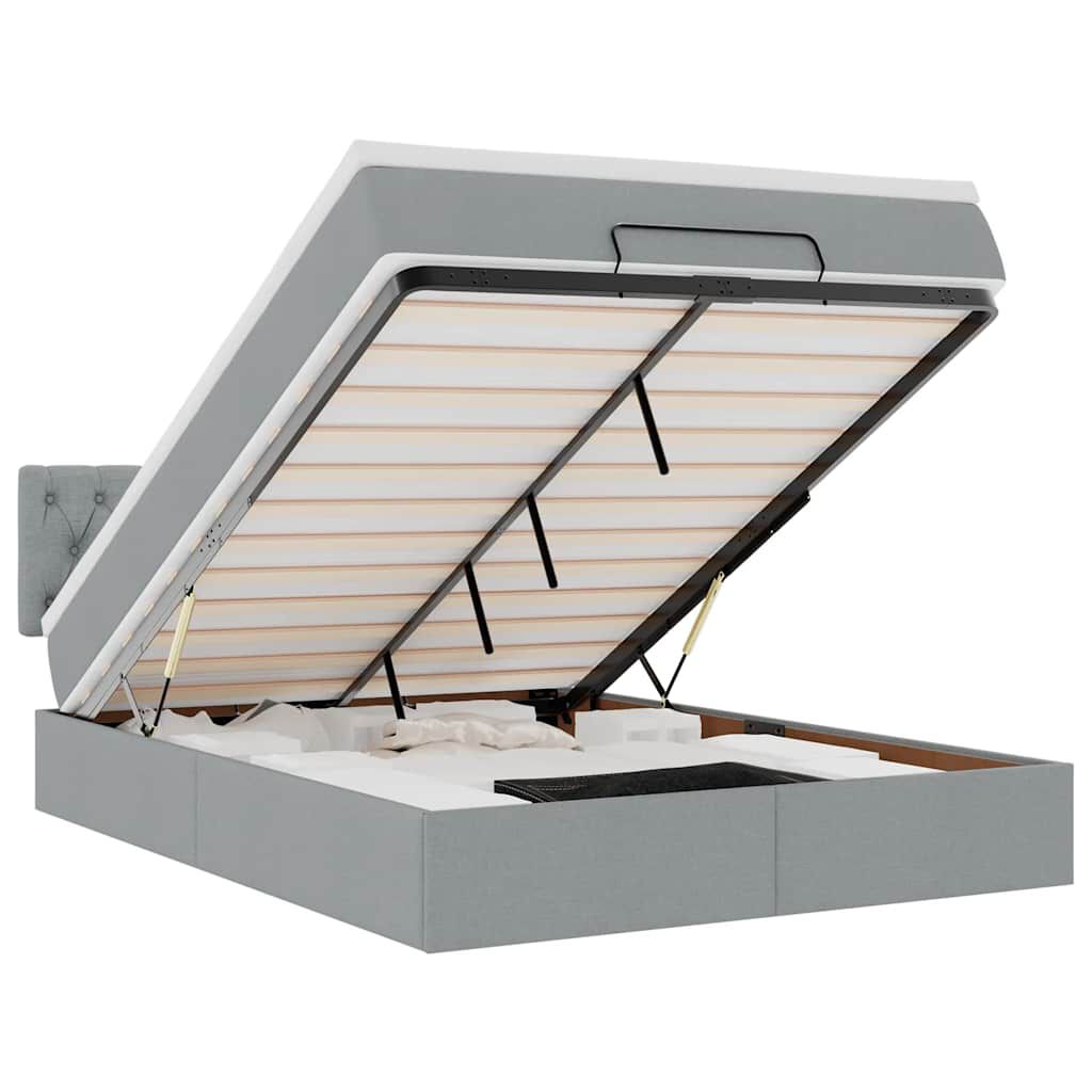 vidaXL Οθωμανικό κρεβάτι με στρώμα&LEDs Ανοιχτό γκρι 140x190cm Ύφασμα