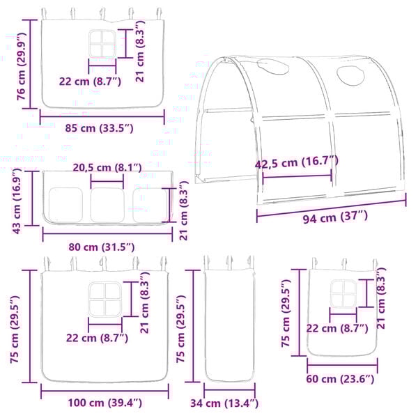vidaXL Υπερυψ. Κρεβάτι με Τούνελ Ροζ 80 x 200 εκ. Μασίφ Ξύλο Πεύκου