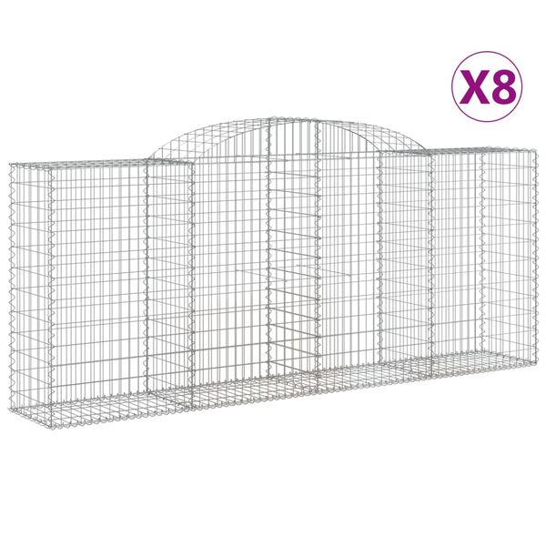 vidaXL Συρματοκιβώτια Τοξωτά 8 τεμ. 300x50x120/140 εκ. Γαλβαν. Ατσάλι