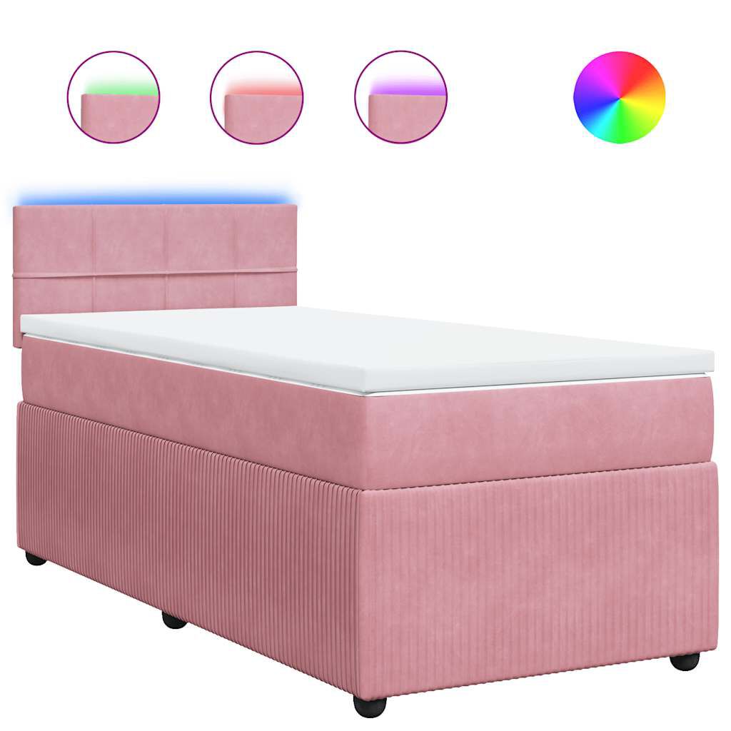vidaXL Κρεβάτι Boxspring με Στρώμα Ροζ 90x190 εκ. Βελούδινο