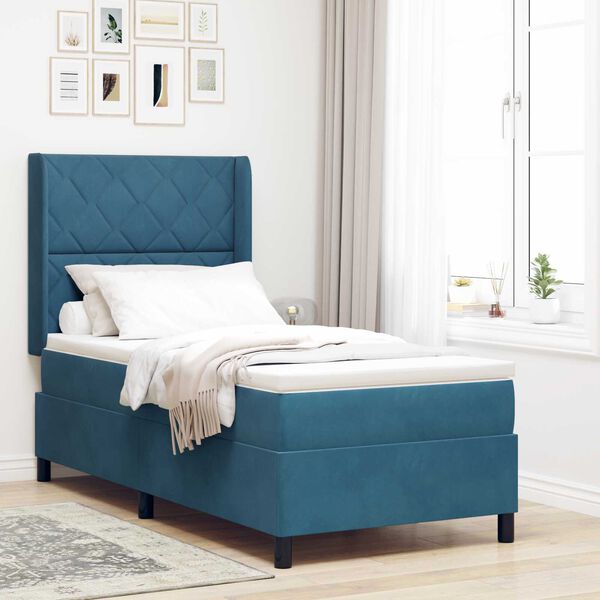 Κρεβάτι Box Spring με Στρώμα vidaXL Σκούρο Μπλε 90x200 εκ. Βελούδο