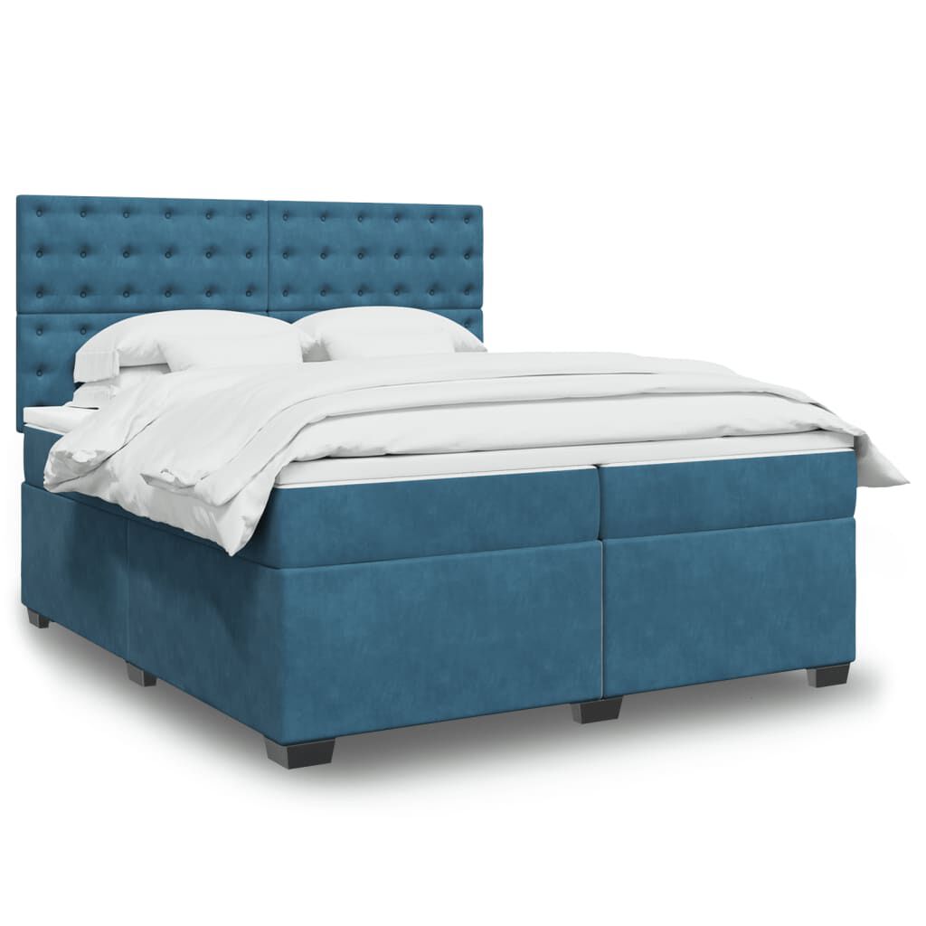vidaXL Κρεβάτι Boxspring με Στρώμα Μπλε 200x200 εκ. Βελούδινο
