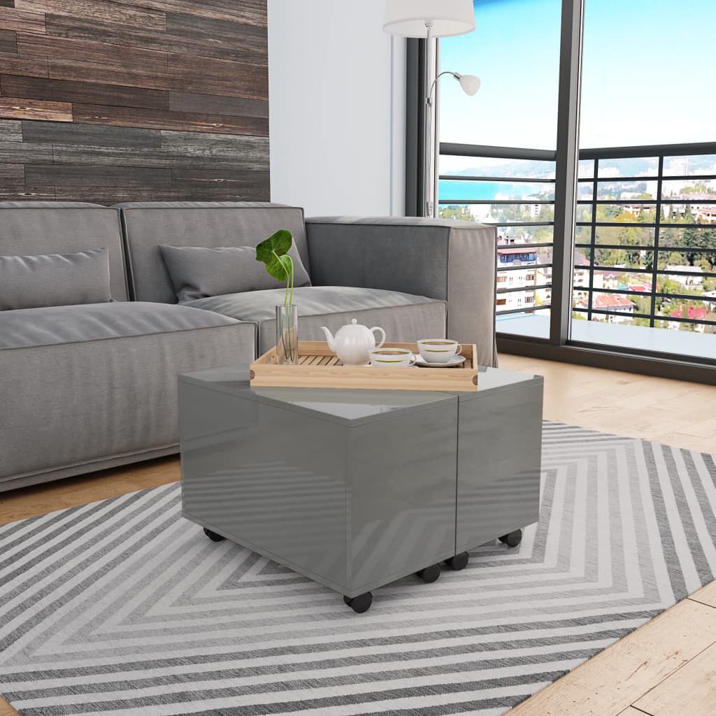 vidaXL Τραπεζάκι Σαλονιού Γυαλιστερό Γκρι 60 x 60 x 35 εκ. Μοριοσανίδα