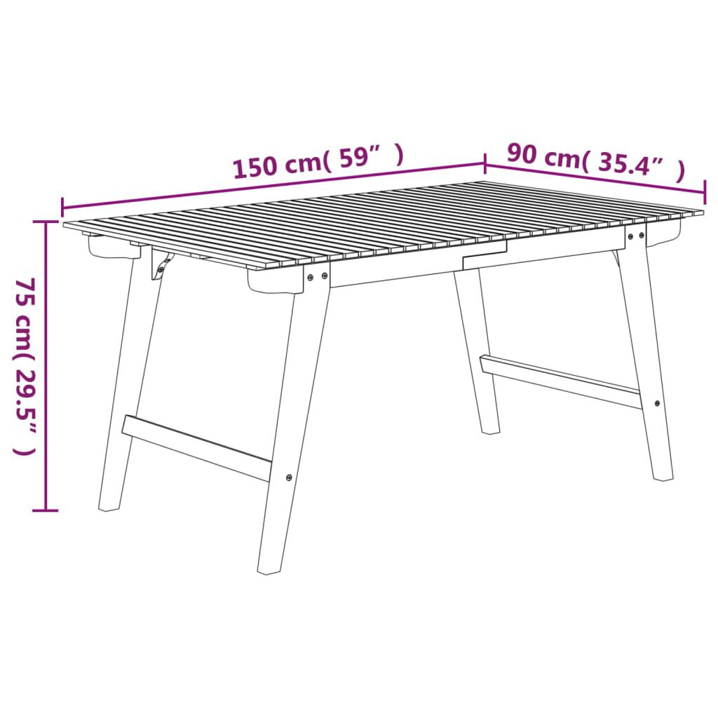 vidaXL Τραπέζι Κήπου 150 x 90 x 75 εκ. από Μασίφ Ξύλο Ακακίας