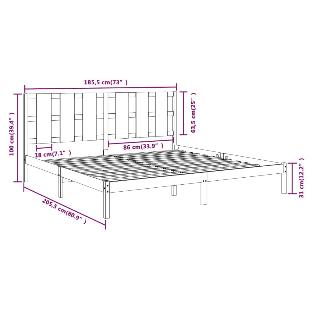 vidaXL Πλαίσιο Κρεβατιού 180 x 200 εκ. Μασίφ Ξύλο Super King Size