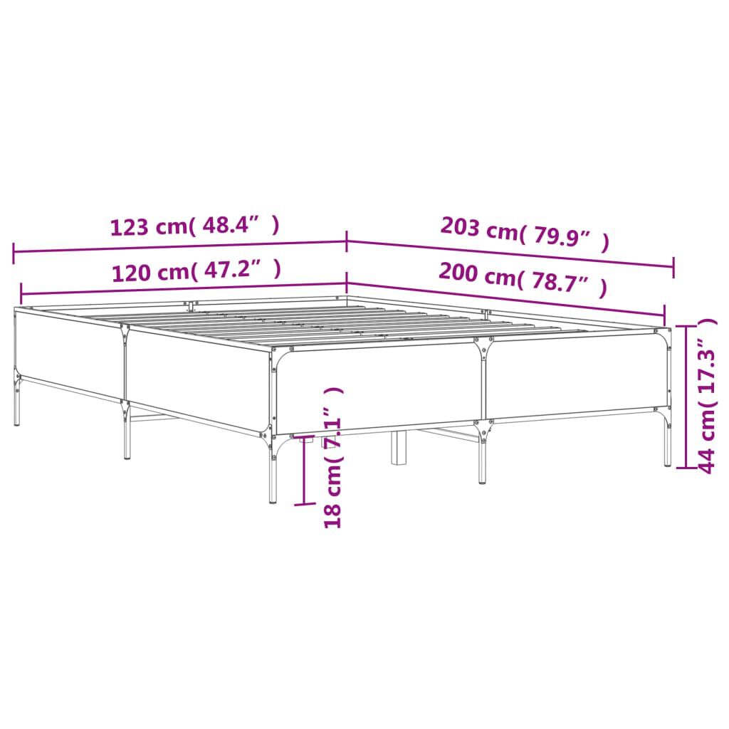 vidaXL Πλαίσιο Κρεβατιού Sonoma Δρυς 120x200 εκ. Επεξ. Ξύλο & Μέταλλο