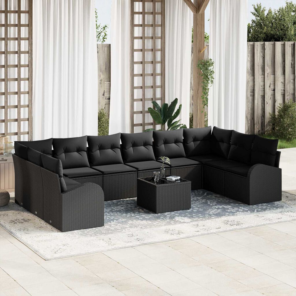 vidaXL Σετ Καναπέ Κήπου 11 pcs Μαύρο Πολυ rattan, βαμμένο ατσάλι