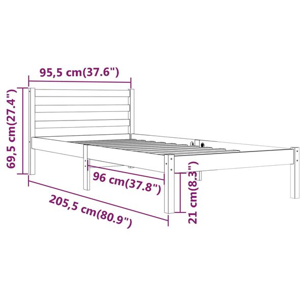vidaXL Πλαίσιο Κρεβατιού 90 x 200 εκ. από Μασίφ Ξύλο Πεύκου