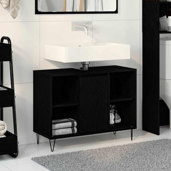 vidaXL Ντουλάπι Μπάνιου Μαύρη δρυς 80 x 33 x 60 εκ Επεξεργασμένο ξύλο