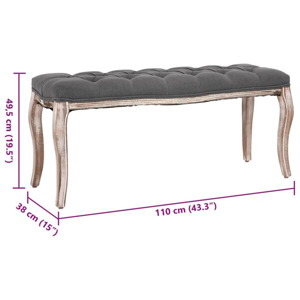 vidaXL Ταμπουρέ Σκούρο Γκρι 110 x 38 x 48 εκ. από Λινό και Μασίφ Ξύλο