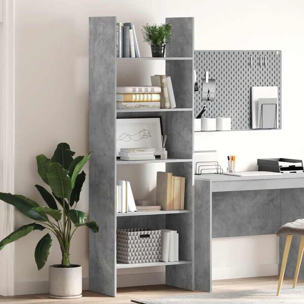 vidaXL Βιβλιοθήκη Γκρι Σκυροδέματος 60 x 35 x 180 εκ. από Επεξ. Ξύλο