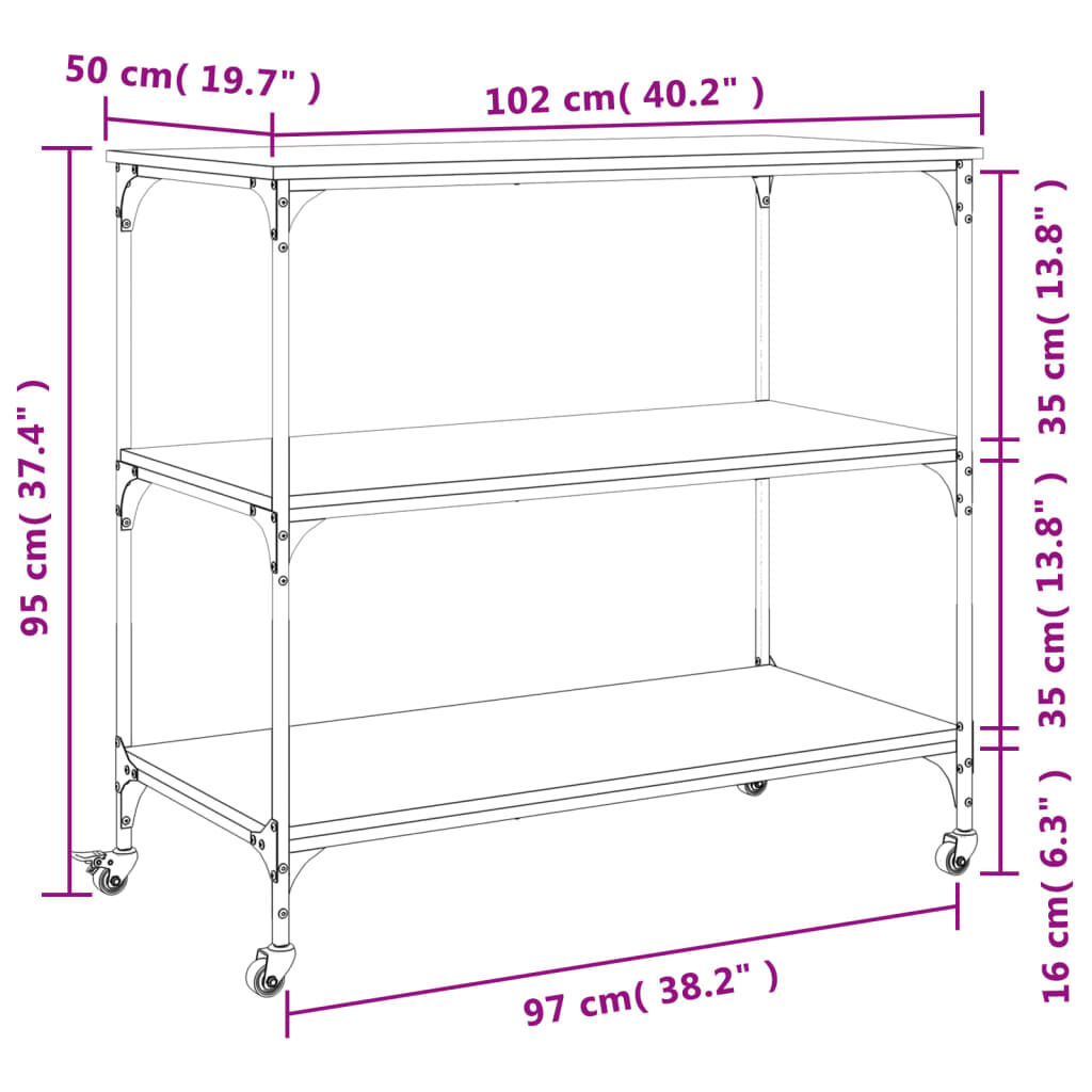 vidaXL Τρόλεϊ Κουζίνας Καπνιστή Δρυς 102x50x95 εκ. Επεξ. Ξύλο