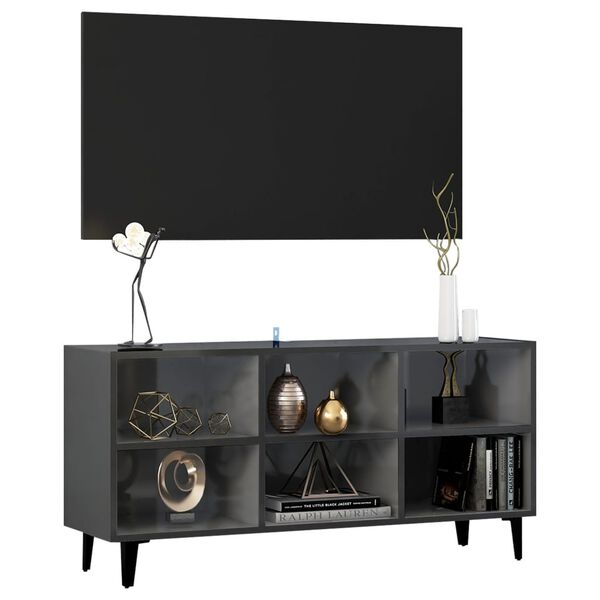 vidaXL Έπιπλο Τηλεόρασης Γυαλ. Γκρι 103,5x30x50 εκ. με Μεταλλικά Πόδια