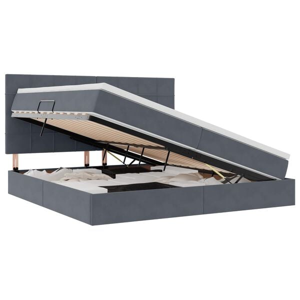 vidaXL Κρεβάτι με αποθηκευτικό χώρο και LED Σκούρο Γκρι 200 x 200 cm