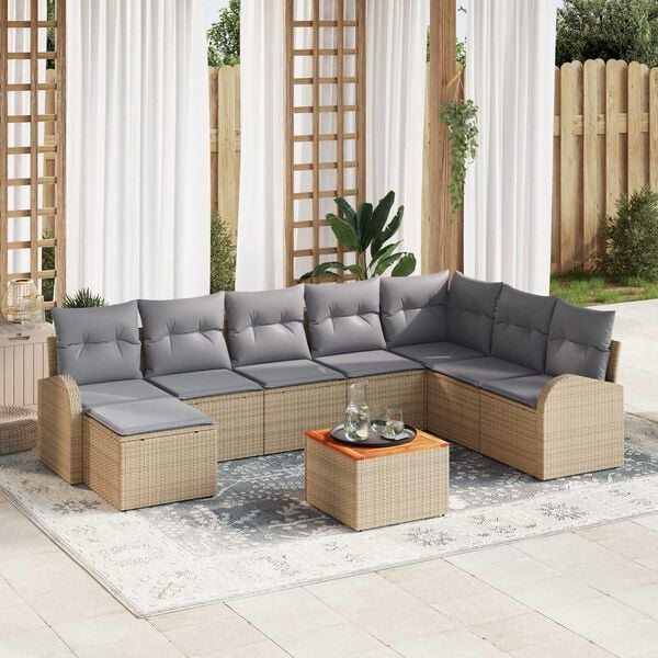 vidaXL Σετ Καναπέ Κήπου με μαξιλάρι 9 pcs Μπεζ Πολυ ράταν