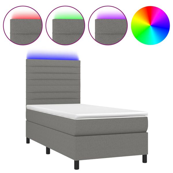 vidaXL &Kappa;&rho;&epsilon;&beta;ά&tau;&iota; Boxspring &mu;&epsilon; &Sigma;&tau;&rho;ώ&mu;&alpha; & LED &Sigma;&kappa;.&Gamma;&kappa;&rho;&iota; 90x200 &epsilon;&kappa;. &Upsilon;&phi;&alpha;&sigma;&mu;ά&tau;&iota;&nu;&omicron;